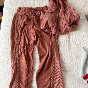 Free People Movement Rust Knit Hoodie and Jogger Set